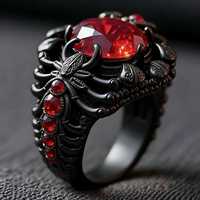 Bagues pour hommes en zircon rouge avec incrustation latérale en forme de scorpion, ton noir canon, bijoux punk rock au style unique, vente en gros