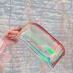 THK Hot Sale Custom Your Own Logo Makeup Laser Pvc Cosmetic <b>Bag</b> Holographic Zipper Custom Logo <b>clear</b> <b>Bag</b> Print - Product Image 5