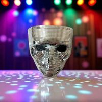 Masque miroir boule disco en mosaïque argentée pour Halloween et soirées rave