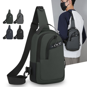 Men's Chest <b>Bag</b> Large Capacity Coating Material USB Port Outdoor Commuter Crossbody <b>Bag</b> Solid Color Gray Black Dark Blue Dark - Product Image 1