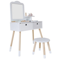 Table de Maquillage Princesse en Bois, Table de Coiffure de Simulation, Boîte à Bijoux Jouet pour Filles, Cadeau, Boîte Colorée