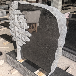 Pierre tombale en granit sculptée en forme de pin, design américain moderne, noir et gris, personnalisable pour extérieur - Product Image 3