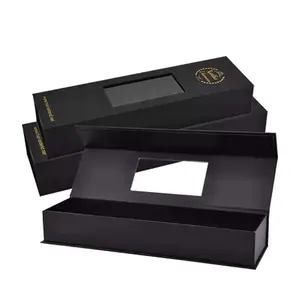 Caja de peluca negra de encaje de lujo Premium con ventana Embalaje de logotipo personalizado Paquete de extensión de cabello Cajas de regalo magnéticas al por mayor para peluca