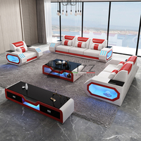 Canapé modulaire moderne en cuir véritable pleine fleur avec télécommande LED pour villa