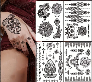 <span class=keywords><strong>Disegni</strong></span> di Tatuaggi all'Henné 2025, Adesivi Mehndi Neri per Mani e Gambe, Tatuaggi Temporanei - Product Image 2