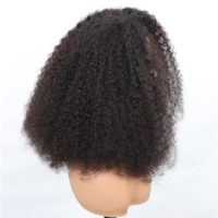 Perruque mi-longue bouclée crépue HD 14 pouces 3 en 1 sans colle sans couture en cheveux humains avec bandeau à cordon de serrage