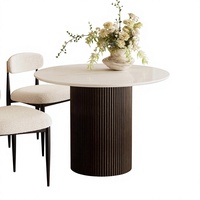 Table à manger moderne en marbre avec base en métal rainuré, design écologique et portable pour la maison, 4 places, cuisine, salle à manger