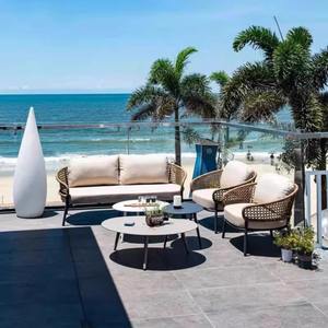 Ensemble de canapés en rotin d'extérieur, structure en aluminium, mobilier de jardin imperméable, style nordique, pour balcon, villa, cour. - Product Image 5