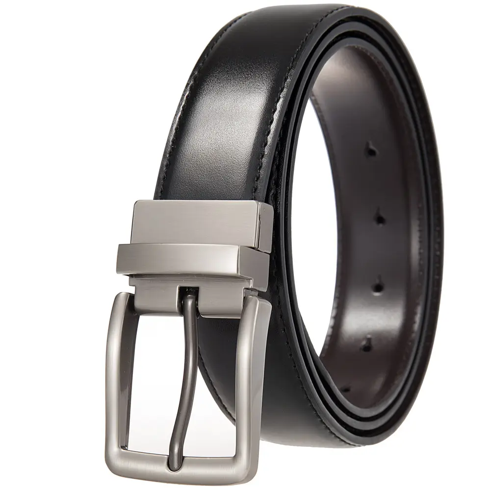Hot Sale Manufacturer Custom 35mm Width Reversible Buckle Double Sided Casual Dress Cowhide Genuine Leather Belts for Men