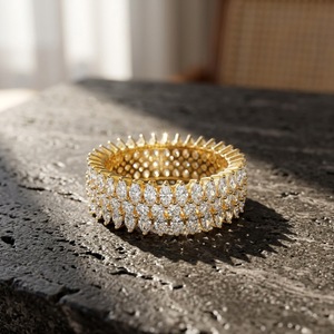 S925 Sterling Silver Full Eternity Paved Marquise Cut Moissanite Hollow Band Stackable Wedding <b>Finger</b> <b>Ring</b> Two Tone For Women - Product Image 4