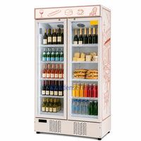 Réfrigérateur commercial à double porte, température unique, avec porte vitrée et étagères réglables, pour boissons