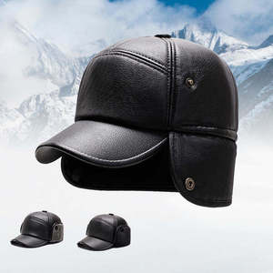 Casquette <span class=keywords><strong>d</strong></span>écontractée unisexe <span class=keywords><strong>d</strong></span>'hiver pour homme <span class=keywords><strong>d</strong></span>'âge moyen, en toile brossée à 6 panneaux, avec protection auriculaire, style baseball, embossée - Product Image 2