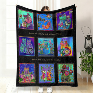 Couverture en flanelle motif chat de dessin animé mignon, plaid léger et respirant pour la sieste, idéal pour les voyages et le camping, impression personnalisée OEM ODM - Product Image 2