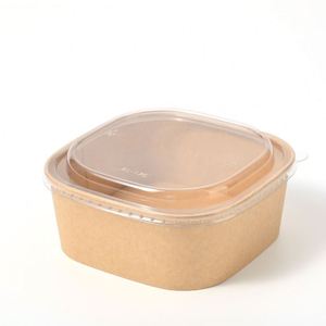 Bol en papier kraft carré avec impression de logo personnalisé, récipient à salade jetable écologique avec couvercle, échantillon gratuit disponible - Product Image 3