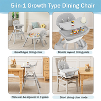 Chaise haute multifonctionnelle 5 en 1 pour bébé avec plateau de repas double couche amovible, plateau réglable, logo personnalisé accepté