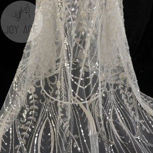 Bridal Wedding Sang Trọng Sequin Thêu Trắng Couture Net Ren Dresses Vải Với Hạt Thiết Bị Tua - Product Image 3