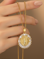 Collier religieux élégant en cuivre et zircon Z H pour femmes, chaîne à maillons plaquée or 14 carats, bijoux minimalistes haut de gamme, cadeau
