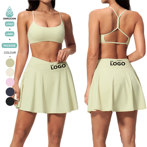 Ensemble de sport 2 pièces pour <span class=keywords><strong>femme</strong></span> : Jupe-<span class=keywords><strong>short</strong></span> de tennis <span class=keywords><strong>avec</strong></span> soutien-gorge de sport dos croisé <span class=keywords><strong>intégré</strong></span> et <span class=keywords><strong>short</strong></span> <span class=keywords><strong>avec</strong></span> poche, idéal pour le yoga et la course à pied - Product Image 2