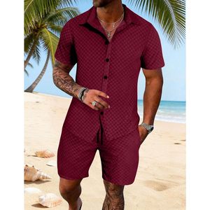 Ensemble de survêtement en velours pour homme, 2 pièces, chemise à manches courtes et short, tenue décontractée pour la plage - Product Image 3