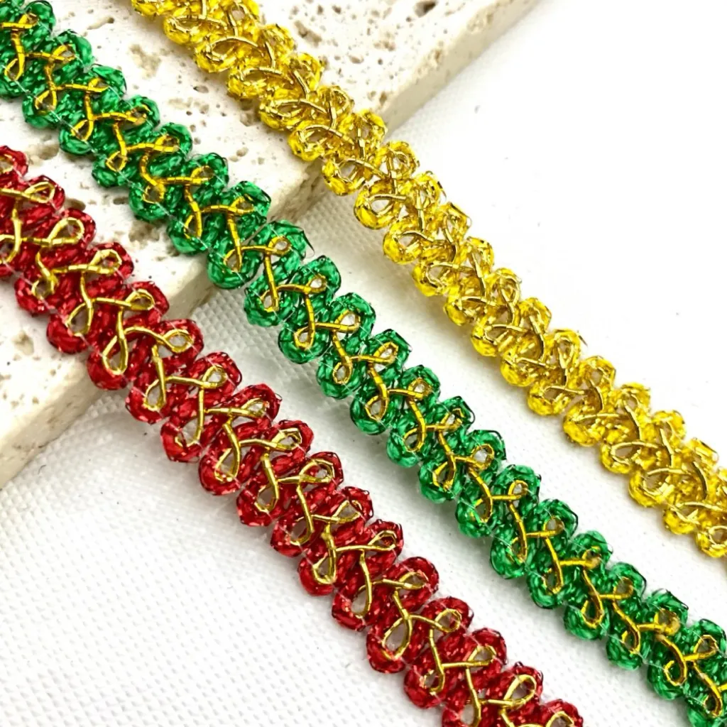 Metallic/Polyester yarn Gold African Lace Trim Embroidered bridal lace trim for traditional clothes/ home textile decoration