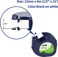 Cinta de Etiquetas de Repuesto de 12 mm, Negra sobre Blanca, Autoadhesiva, Compatible con Dymo LetraTag 91200 91201 LT-100H LT-100T QX50 XR