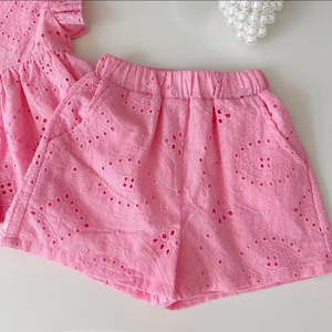 Nouvel Arrivage Ensemble 2 Pièces Décontracté d'Été pour Filles, Couleur Unie, en Polyester/Coton Respirant, Haut Rose Sans Manches et Short à Volants pour Enfants - Product Image 4