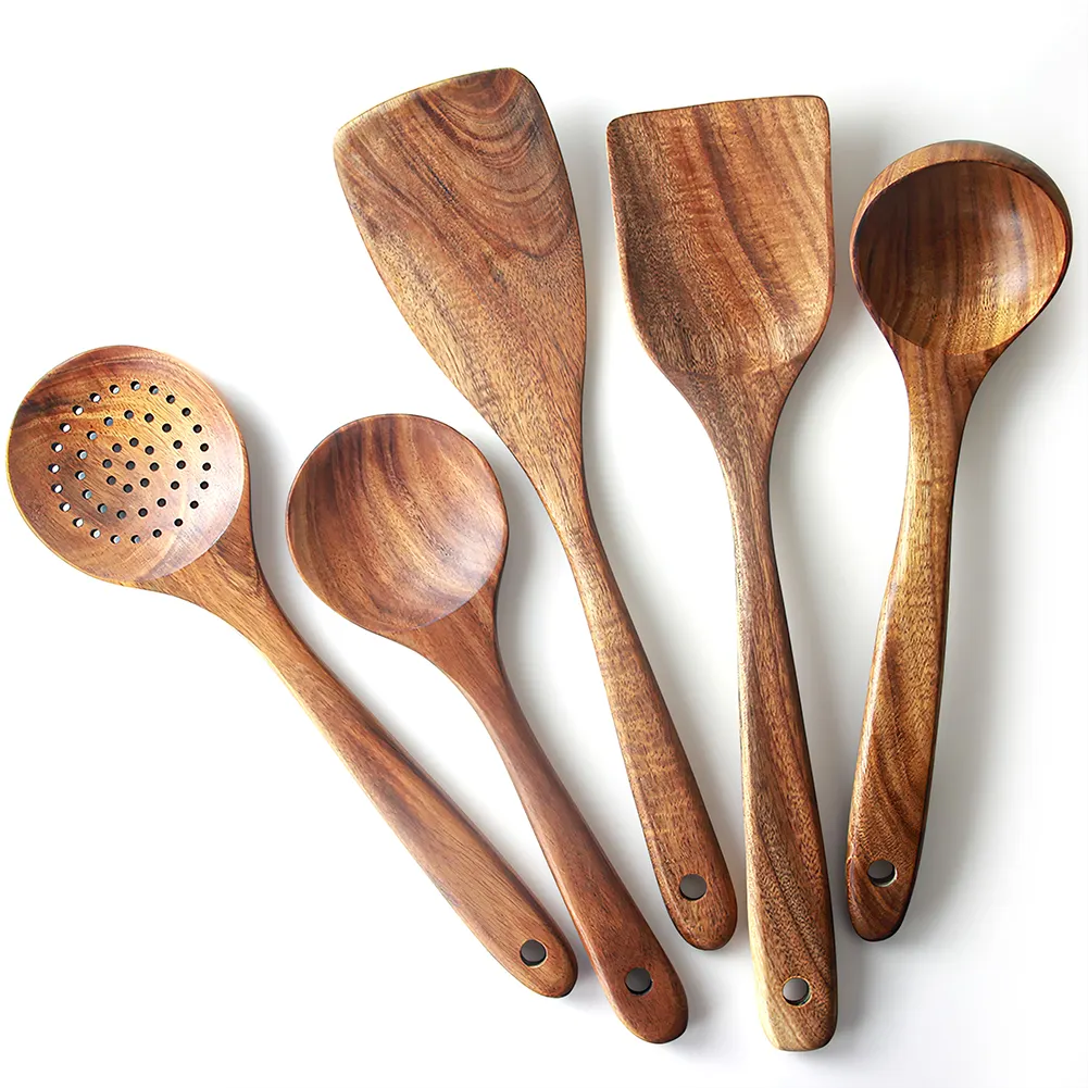 Wholesale Wooden Kitchen Utensils and Appliances Sets Long Handle Spatula Spoon Cooking Utensils