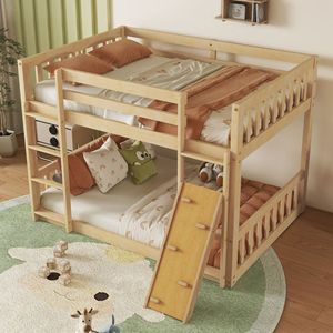 Cama litera infantil de madera maciza con tobogán y función de escalada color trigo N051 Muebles de dormitorio para niños - Product Image 1
