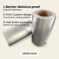 Bobine de papier d'emballage jetable imperméable pour gâteaux et beurre, enduit PE, imprimé flexo, épaisseur personnalisée, vente en gros