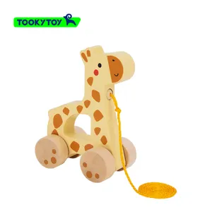 赤ちゃんのハンドヘルドベビーカー木製キリンスライディング赤ちゃんのクロール認知教育玩具小動物をドラッグ
