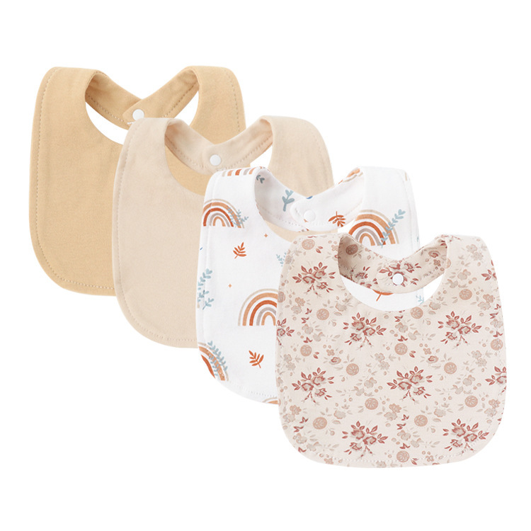 Bavoir carré fleuri abricot feuille d'abricot kaki