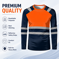 T-shirt de travail en fibre de polyester sans couture, anti-bactérien, avec bande réfléchissante, manches longues, col rond, style polo, personnalisable en option