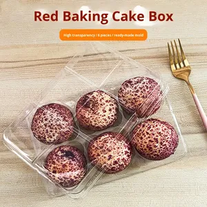 Clear 6pc Packaging Recyclable <strong>Disposable</strong> Food Box PET Multi Cavity Rectangle 0.5mm Thickness <strong>Dessert</strong> <strong>Tray</strong> Mini Cakes Pastries - Product Image 2