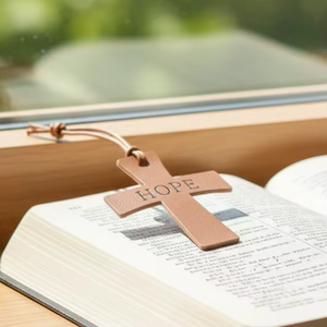 PU Leather Cross-Shaped <b>Bookmark</b> with Embossed Design-Portable Modern Promotional <b>Gift</b> for Weddings Birthdays & Events - Product Image 1
