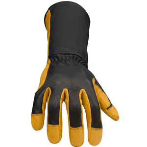Leather Work Gloves <b>Full</b> Grain Black And Yellow Abrasion Resistant Anti <b>Slip</b> Gathered Cuff General Purpose Safety Gloves - Product Image 1