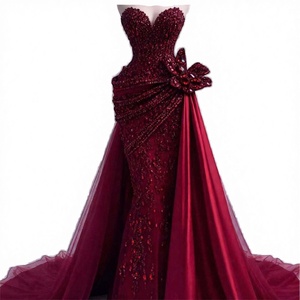 Robes de soirée Aso Ebi longues de <span class=keywords><strong>luxe</strong></span>, style sirène, avec appliques, perles et strass, couleur rouge, pour l'été, chic, pour anniversaire, bal de promo et fête - Product Image 4