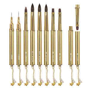 Ensemble de pinceaux de nail art en nylon avec manche métallique dégradé de luxe, pinceaux ovales dentelés et carrés pour la conception de gels UV - Product Image 6