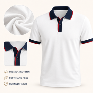 เสื้อโปโลผู้ชาย ผ้าฝ้าย 100% พรีเมียม คอปกตัดสี แขนเสื้อแบบริบ ระบายอากาศได้ดี ทรงคลาสสิก รับสกรีนโลโก้ - Product Image 1