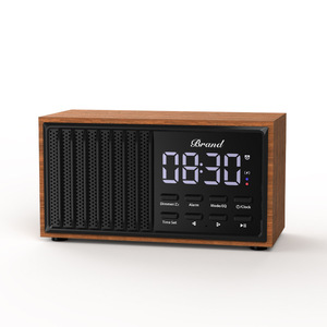 Bluetooth Speaker With Clock Alarm Wireless Charger Wooden Desktop Speaker For Home Office Use - Product Image 1
