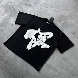 T-shirt pour homme en coton 100% de haute qualité, tricoté, lourd, respirant, vintage, délavé, surdimensionné, ample, court, avec patch personnalisé - Product Image 5