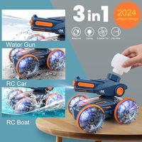 2024 Innovative Trends 2,4 GHz 4WD Dual Hand Control 3 in1Amphibious Fernbedienung Tank Toy Water Squirt RC Stunt Auto mit Lichtern