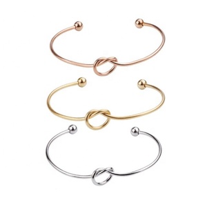 Yiwu Aceon Edelstahl DIY Charm <span class=keywords><strong>Basis</strong></span> Armreif Perle Ende Rund draht Offene Manschette Knoten Armband - Product Image 1