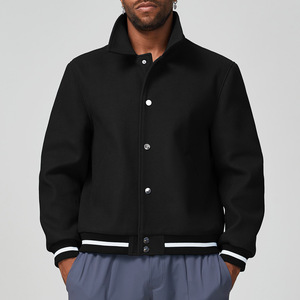 Blouson universitaire personnalisé à col montant en mélange de <span class=keywords><strong>laine</strong></span>, boutonné, style baseball, avec bordures côtelées et logo brodé, vêtement d'extérieur décontracté, vente en gros - Product Image 6