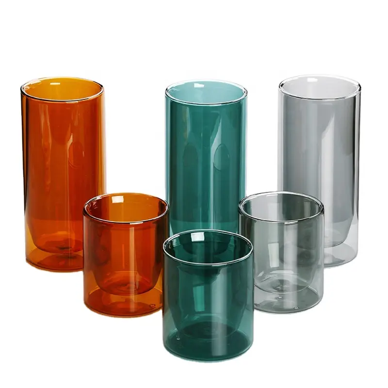 Colored double walled glass cup for tea coffee drinking double layer glass coffee cups set