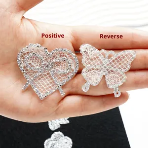 Nouvelle Patchwork en maille ajourée avec strass, motifs Cœur, Ours, Papillon, Étoile de mer, Fleur pour la décoration de sacs, vêtements et textiles de maison - Product Image 3