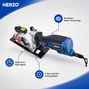 Циркулярная пила HERZO 710W Mini, 115 мм, 230 В, 3500 об/мин, глубина реза 42,8 мм, сертификаты CE GS, для резки древесины - Product Image 2