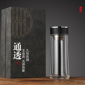 Double Wall Glass Tea Cup With Filter Heat Resistant Insulated For Gift - Product Image 3