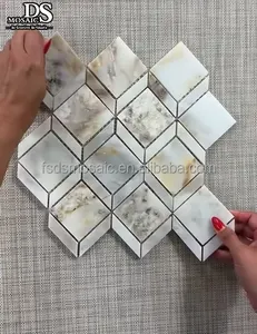 Carrara Golden Marble Mosaic Tile Natural Stone Mosaic Wall Art Created With Waterjet Cutting Technique