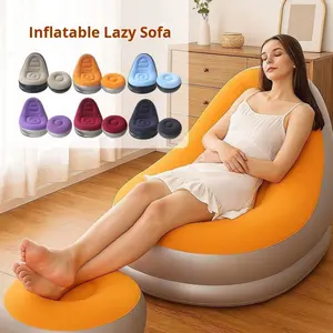 Sillón Inflable Plegable con Reposapiés, Moderno y Sencillo, de PVC Flocado, Sofá Reclinable para el Hogar, Sofá Inflable Portátil para Exteriores - Product Image 1