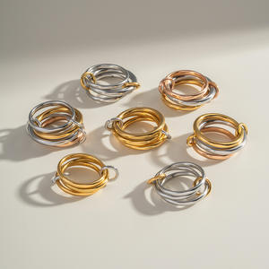 Bague en acier inoxydable plaquée or 14 carats élégante et unique pour femmes, cercle d'empilage moderne et étanche, durable et non allergène de qualité supérieure - Product Image 1